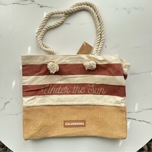 NWT Calzedonia Mauve Pink and Cream Striped Beach Tote Bag